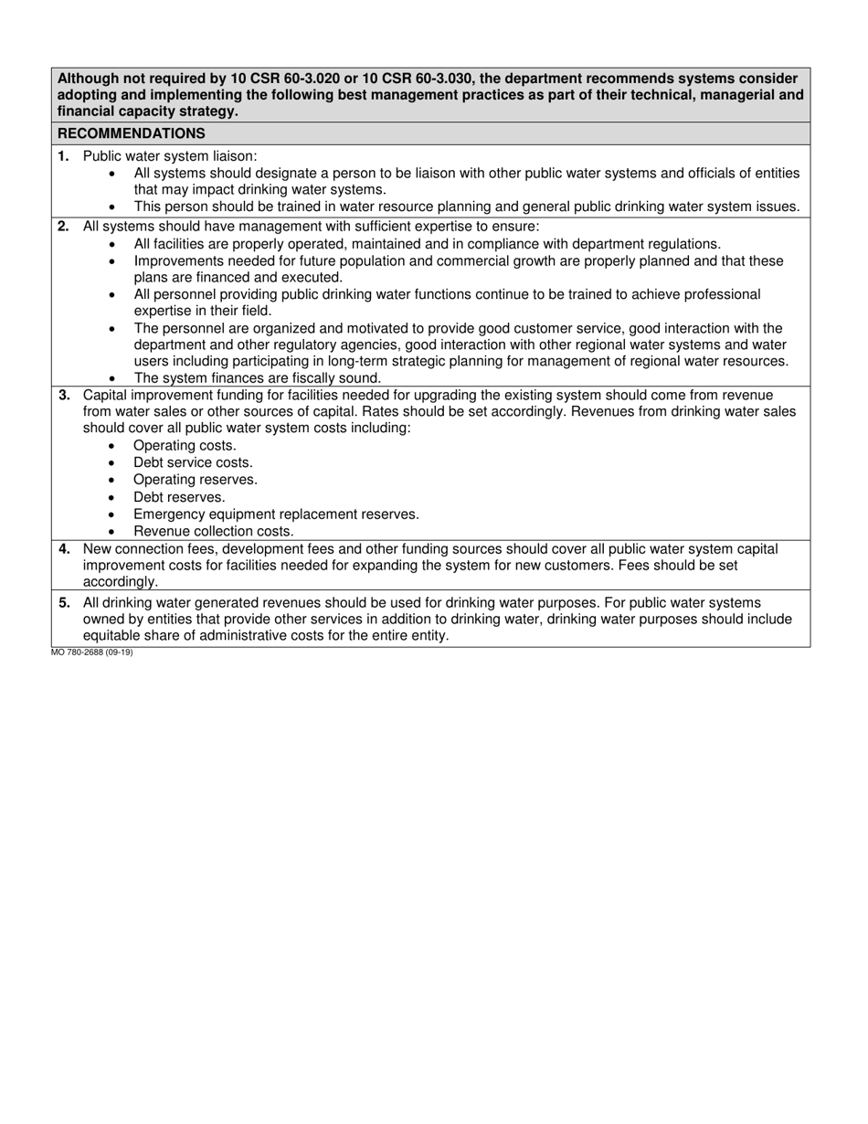 Form MO780-2688 Minimum Technical, Managerial, and Financial Capacity Requirements for Community and Nontransient Noncommunity Public Water Systems (10 Csr 60-3.030) - Missouri, Page 3