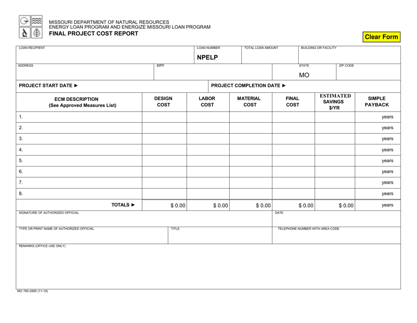 Form MO780-2895 Final Project Cost Report - Missouri