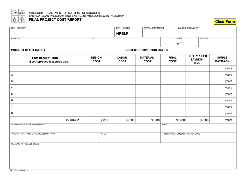 Form MO780-2895 Final Project Cost Report - Missouri, Page 1