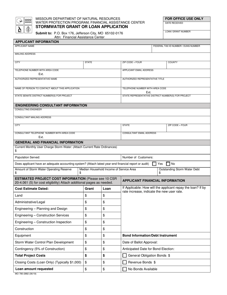 Form MO780-2882 Stormwater Grant or Loan Application - Missouri, Page 1