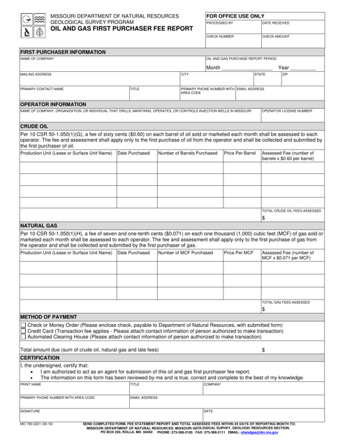 Form MO780-0221 Oil and Gas First Purchaser Fee Report - Missouri