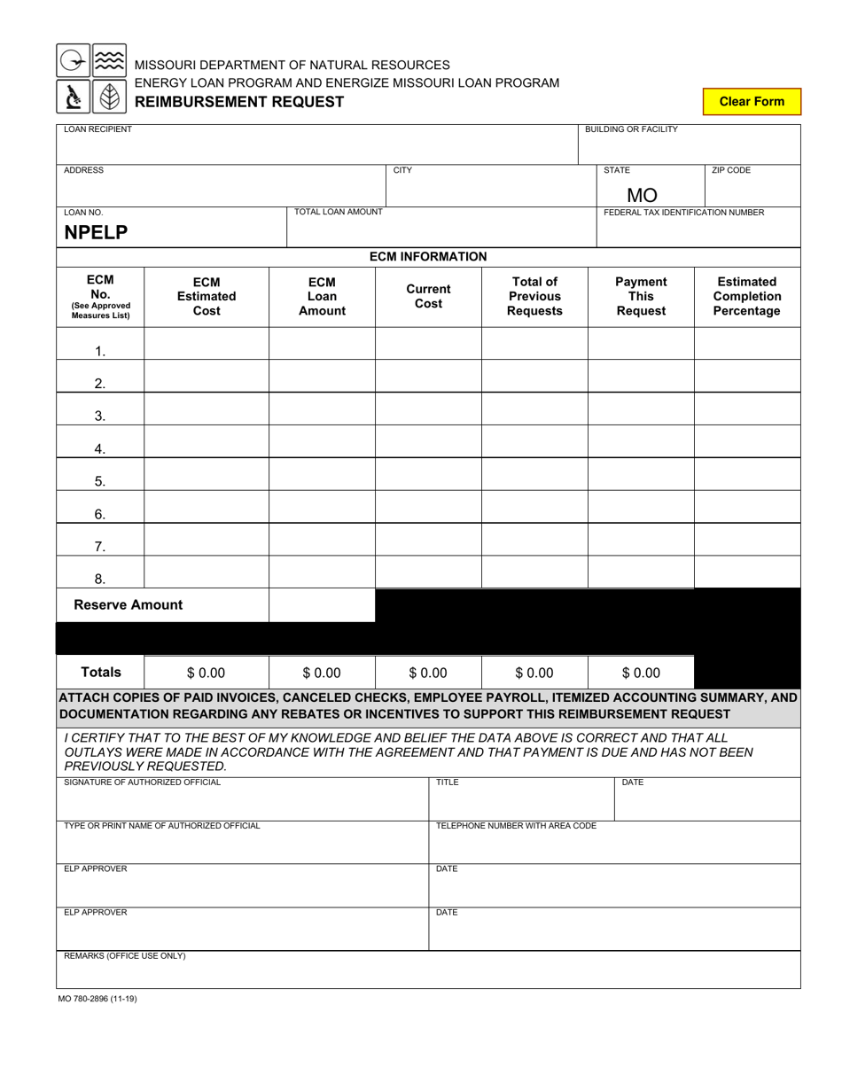 Form MO780-2896 Reimbursement Request - Missouri, Page 1