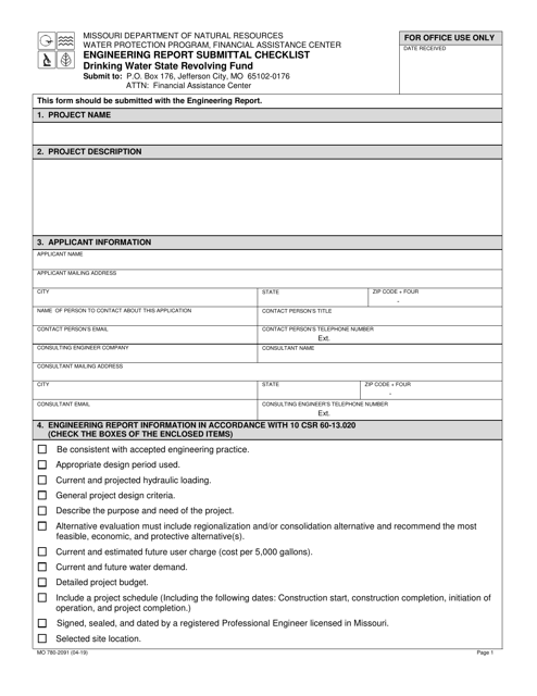 Form MO780-2091 Engineering Report Submittal Checklist - Missouri
