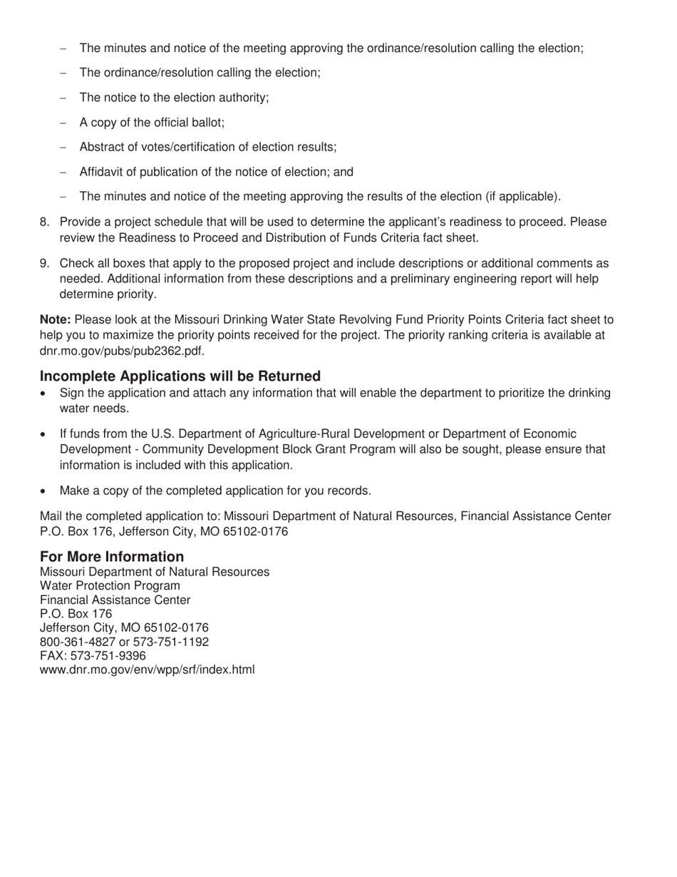 Form MO780-1845 Drinking Water State Revolving Fund Loan Application - Missouri, Page 8