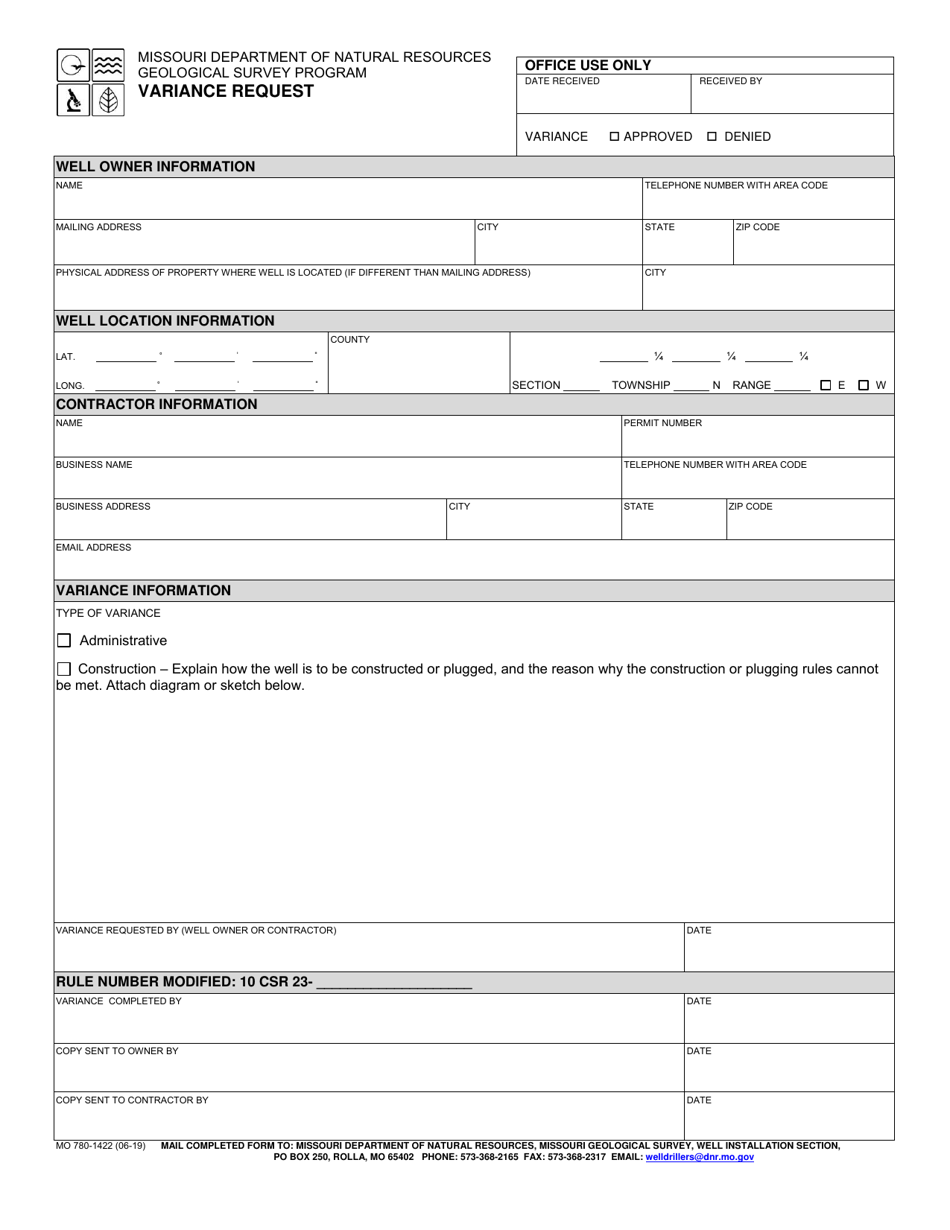 Form MO780-1422 Variance Request - Missouri, Page 1