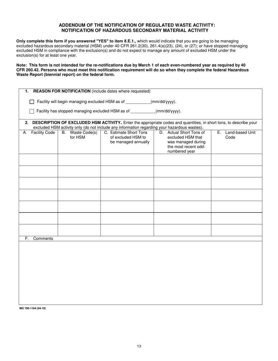 Form MO780-1164 Notification of Regulated Waste Activity - Missouri, Page 13