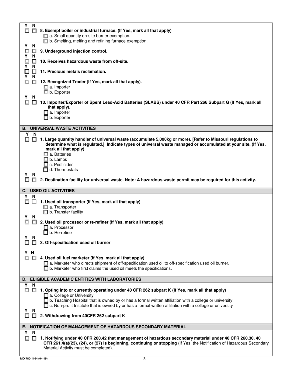 Form MO780-1164 Notification of Regulated Waste Activity - Missouri, Page 3