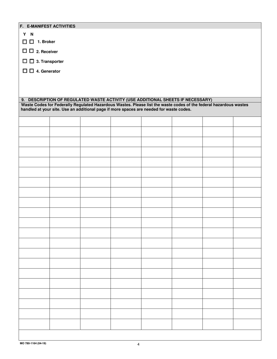 Form MO780-1164 Notification of Regulated Waste Activity - Missouri, Page 4