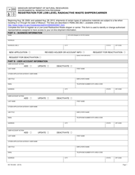 Form MO780-2663 Registration for Low-Level Radioactive Waste Shipper/Carrier - Missouri