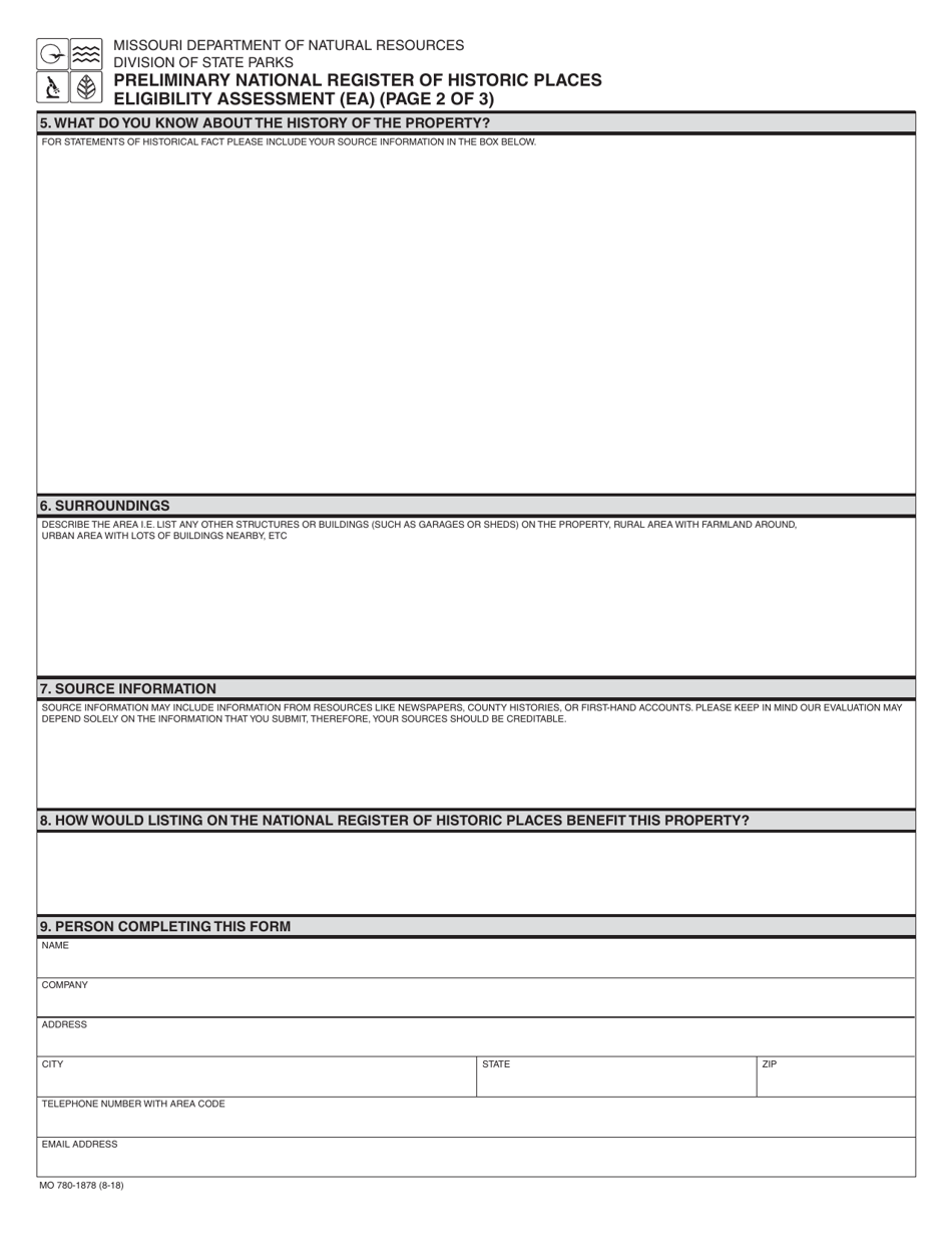Form MO780-1878 Preliminary National Register of Historic Places Eligibility Assessment (Ea) - Missouri, Page 2