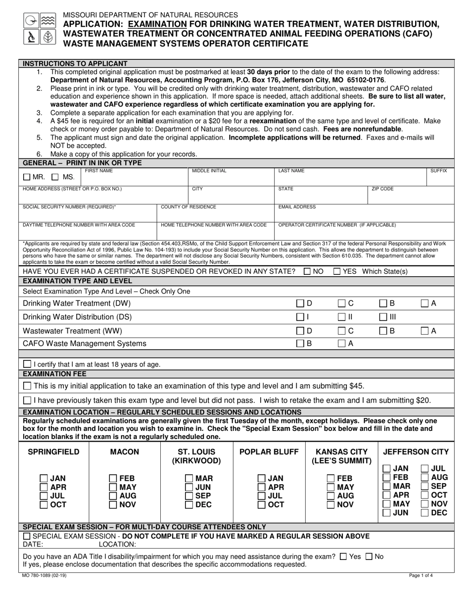 Form MO7801089 Download Fillable PDF or Fill Online Application