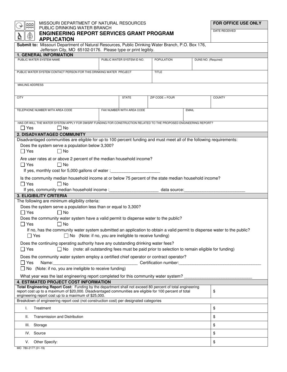 Form MO780-2177 Engineering Report Services Grant Program Application - Missouri, Page 1