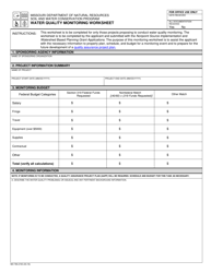Form MO780-2193 Water Quality Monitoring Worksheet - Missouri