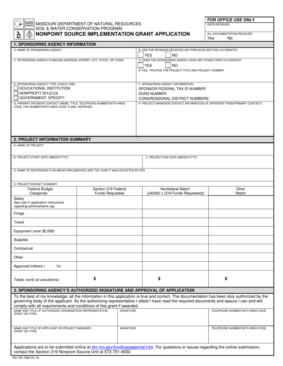 Form MO780-1896 Nonpoint Source Implementation Grant Application - Missouri, Page 1