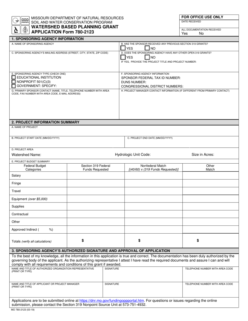 Form MO780-2123 Watershed Based Planning Grant Application - Missouri, Page 1