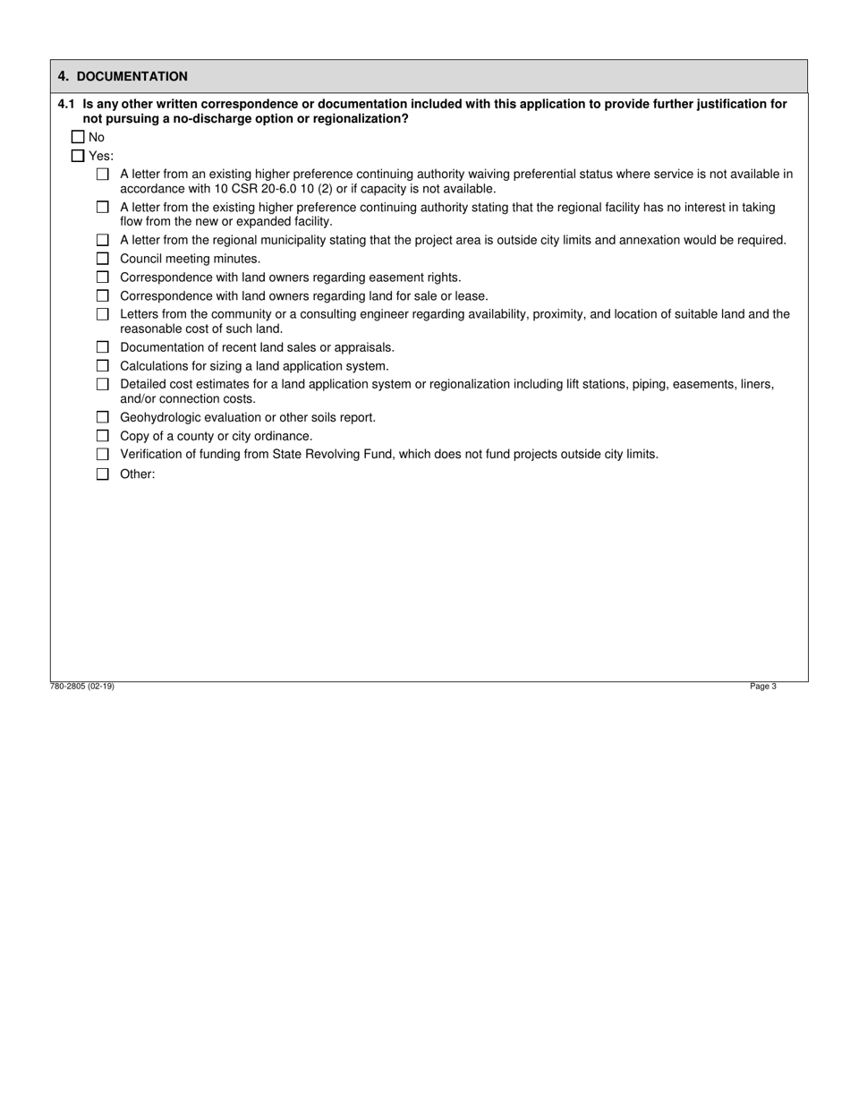 Form MO780-2805 Antidegradation: Regionalization and No-Discharge Evaluation - Missouri, Page 3
