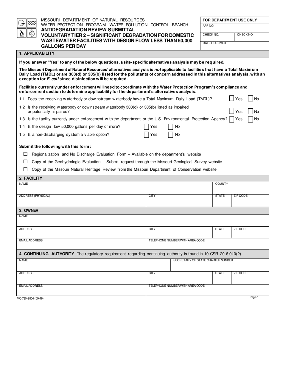 Form MO780-2804 Download Fillable PDF or Fill Online Antidegradation ...