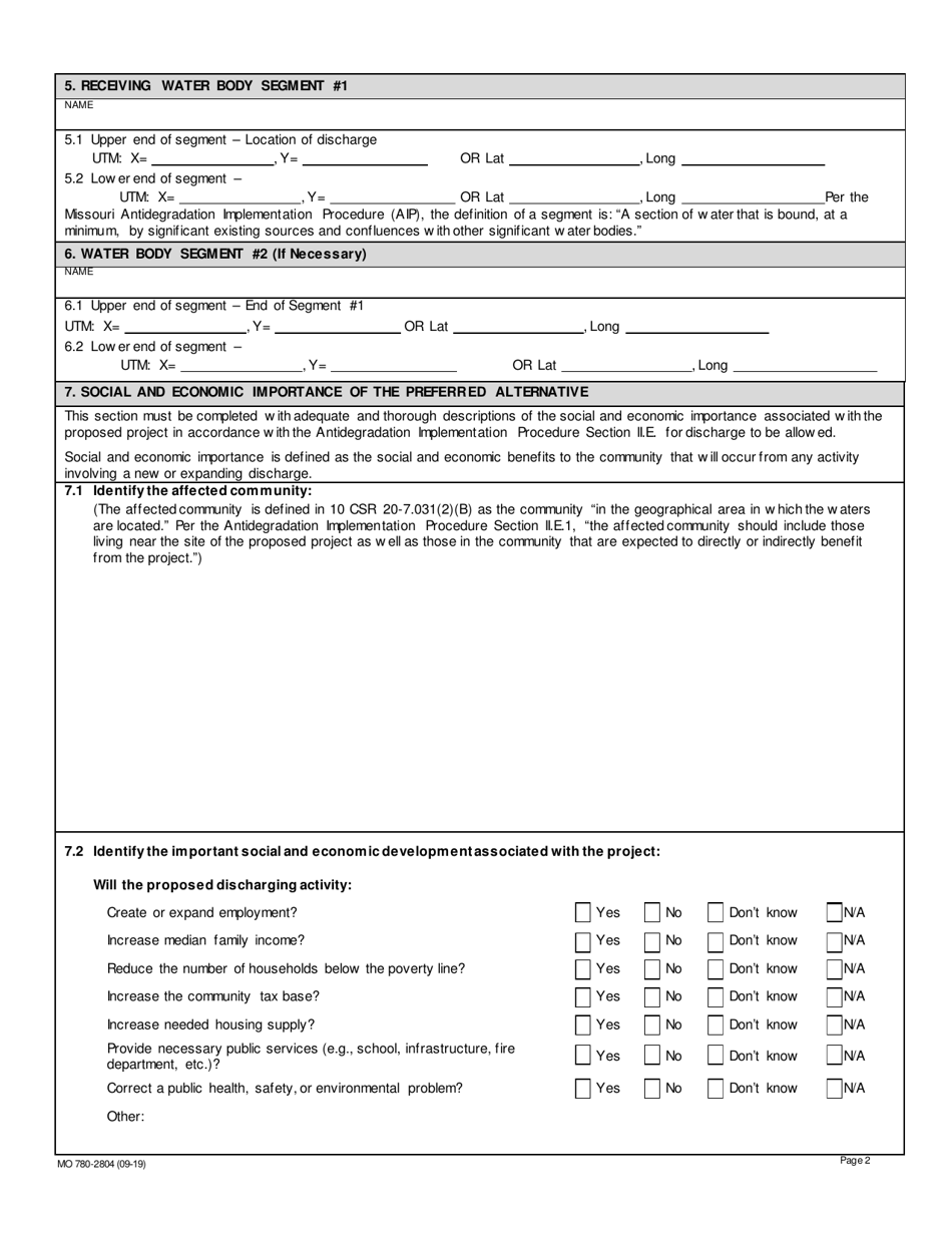 Form MO780-2804 Antidegradation Review Submittal Voluntary Tier 2 - Significant Degradation for Domestic Wastewater Facilities With Design Flow Less Than 50,000 Gallons Per Day - Missouri, Page 2