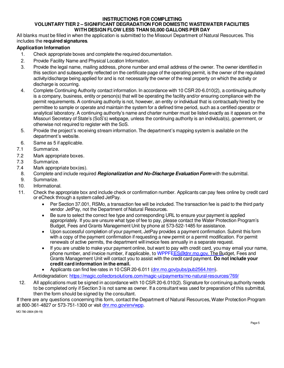 Form MO780-2804 Antidegradation Review Submittal Voluntary Tier 2 - Significant Degradation for Domestic Wastewater Facilities With Design Flow Less Than 50,000 Gallons Per Day - Missouri, Page 6
