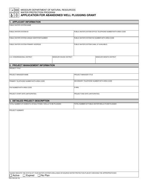 Form MO780-2162 Application for Abandoned Well Plugging Grant - Missouri