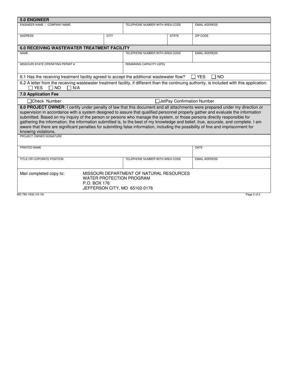 Form MO780-1632 Application for Construction Permit - Sewer Extension - Missouri, Page 2