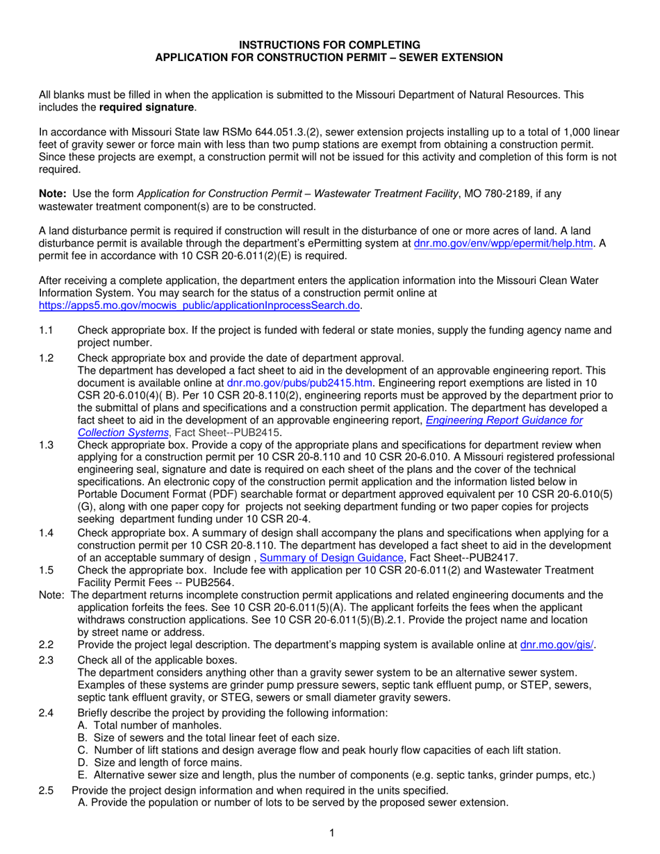 Form MO780-1632 Application for Construction Permit - Sewer Extension - Missouri, Page 3