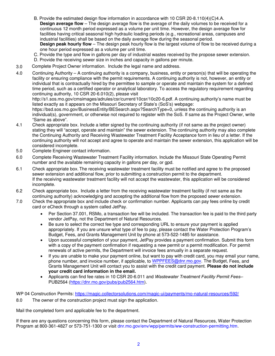 Form MO780-1632 Application for Construction Permit - Sewer Extension - Missouri, Page 4