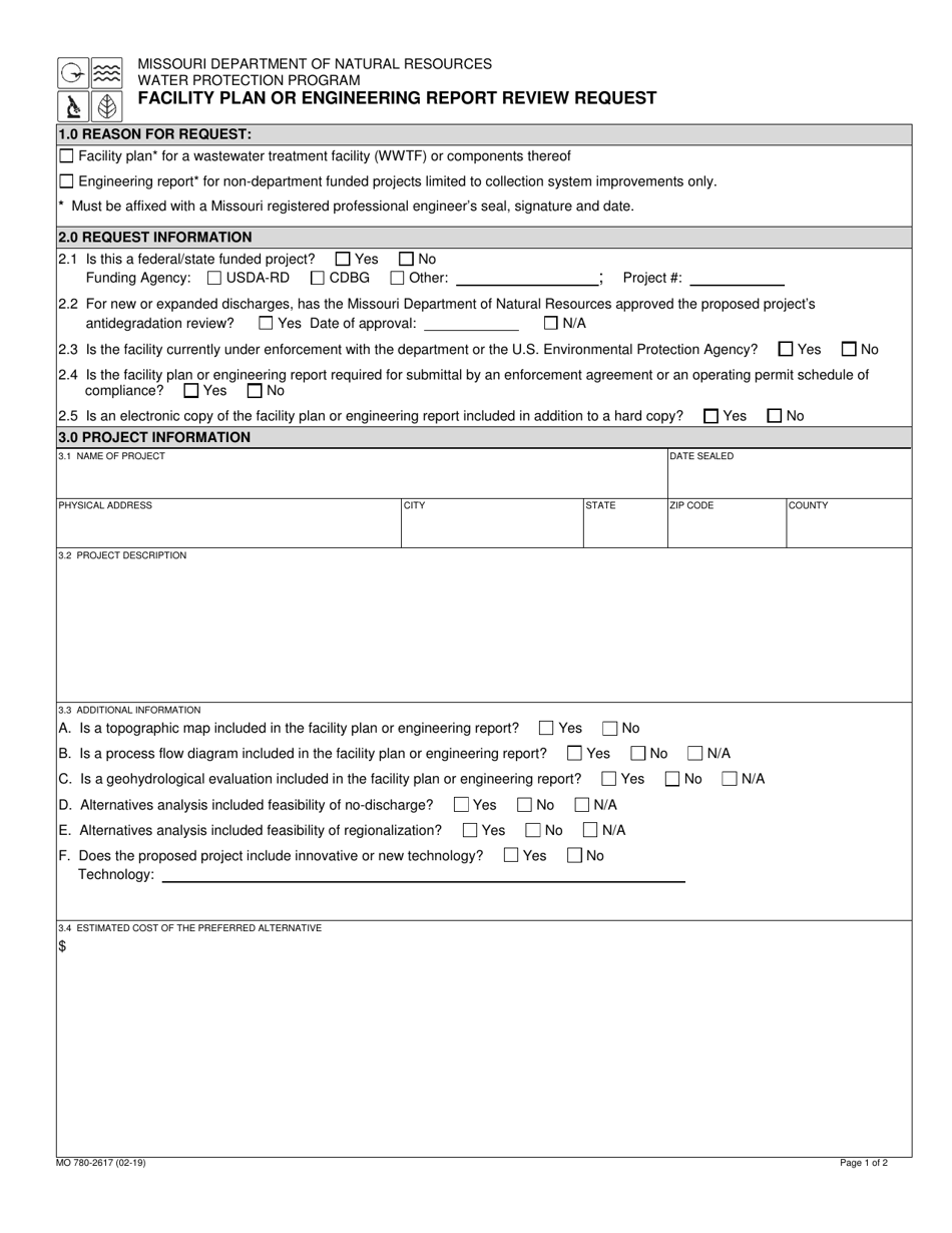 Form MO780-2617 Facility Plan or Engineering Report Review Request - Missouri, Page 1