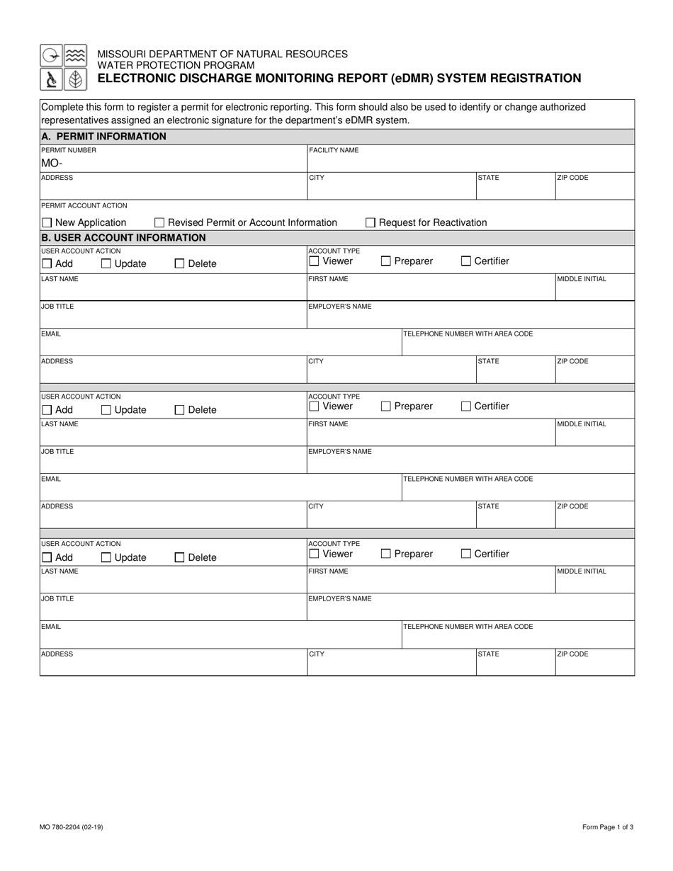 Form MO780-2204 Electronic Discharge Monitoring Report (Edmr) System Registration - Missouri, Page 1