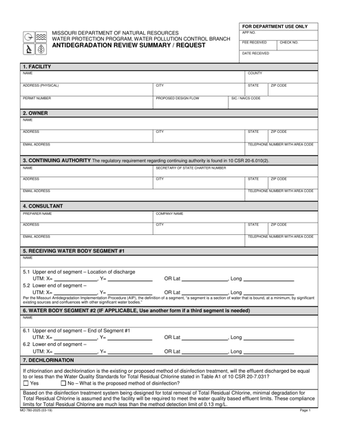 Form MO780-2025 Antidegradation Review Summary / Request - Missouri