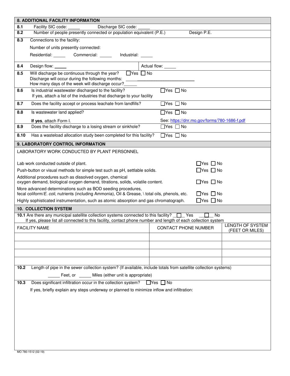Form B (780-1512) Application for Operating Permit for Facilities That Receive Primarily Domestic Waste and Have a Design Flow Less Than or Equal to 100,000 Gallons Per Day - Missouri, Page 3