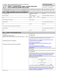 Form W (MO780-2112) &quot;Concentrated Animal Feeding Operation (Cafo) Operating Permit Application&quot; - Missouri