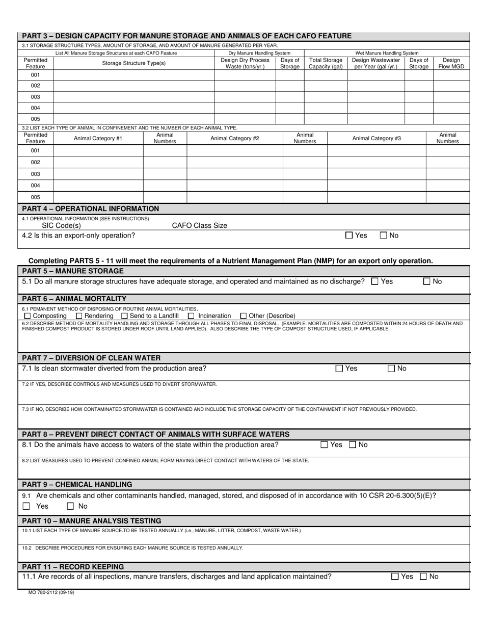 Form W (MO780-2112) Concentrated Animal Feeding Operation (Cafo) Operating Permit Application - Missouri, Page 2
