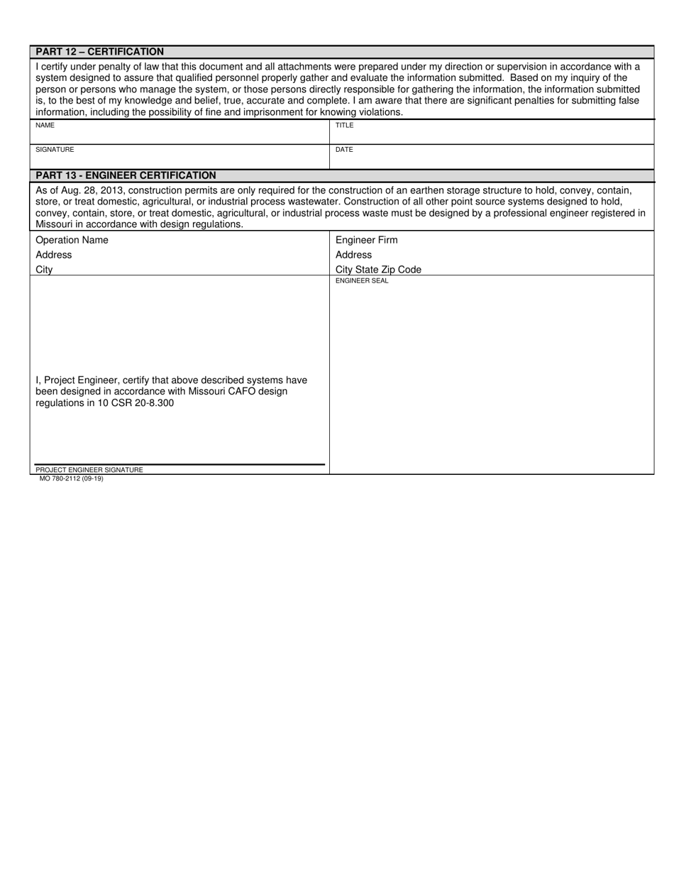 Form W (MO780-2112) Concentrated Animal Feeding Operation (Cafo) Operating Permit Application - Missouri, Page 3
