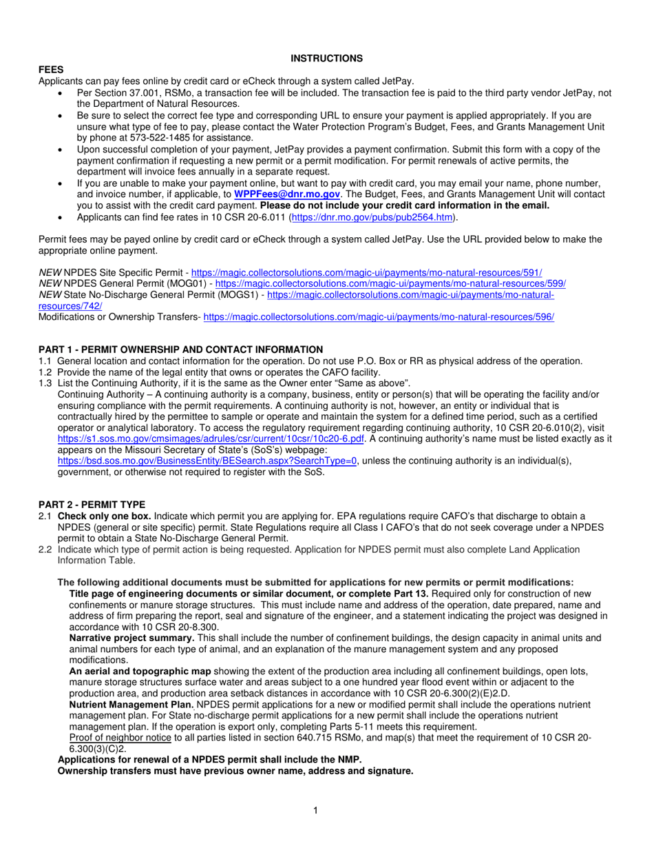 Form W (MO780-2112) Concentrated Animal Feeding Operation (Cafo) Operating Permit Application - Missouri, Page 5