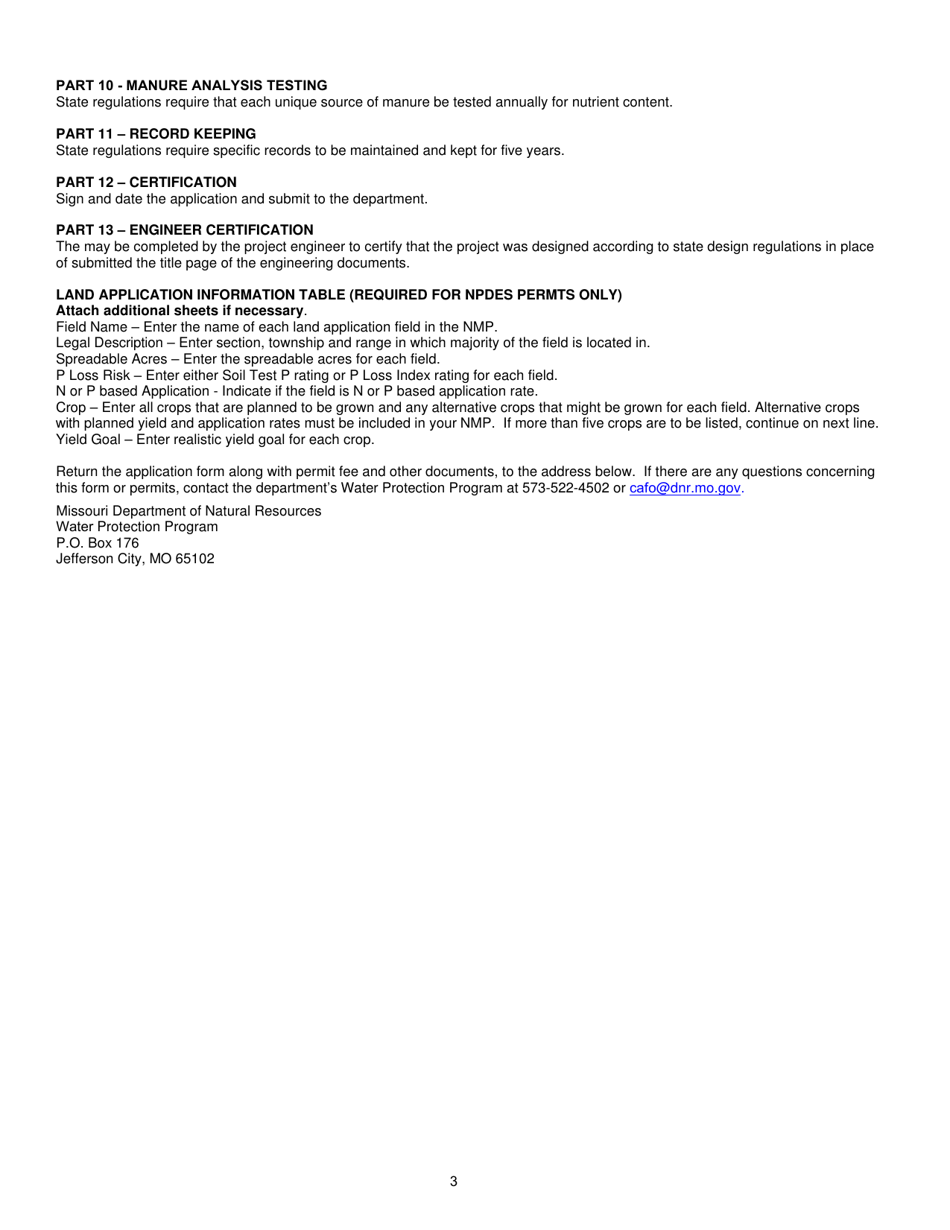 Form W (MO780-2112) Concentrated Animal Feeding Operation (Cafo) Operating Permit Application - Missouri, Page 7