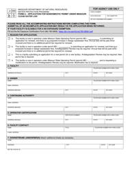 Form A (MO780-1479) &quot;Application for Nondomestic Permit Under Missouri Clean Water Law&quot; - Missouri