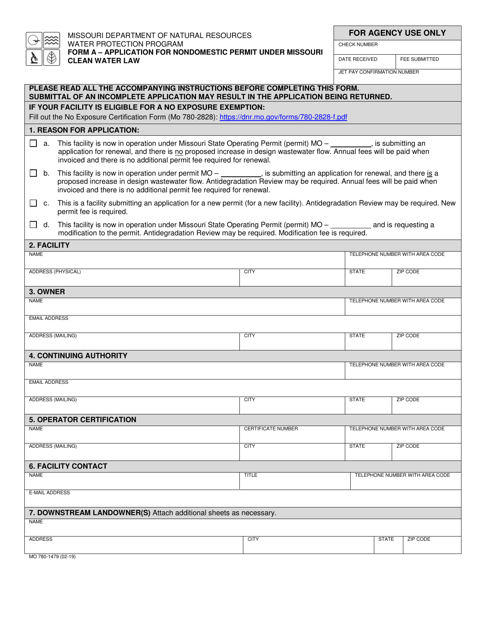 Form A (MO780-1479) Application for Nondomestic Permit Under Missouri Clean Water Law - Missouri