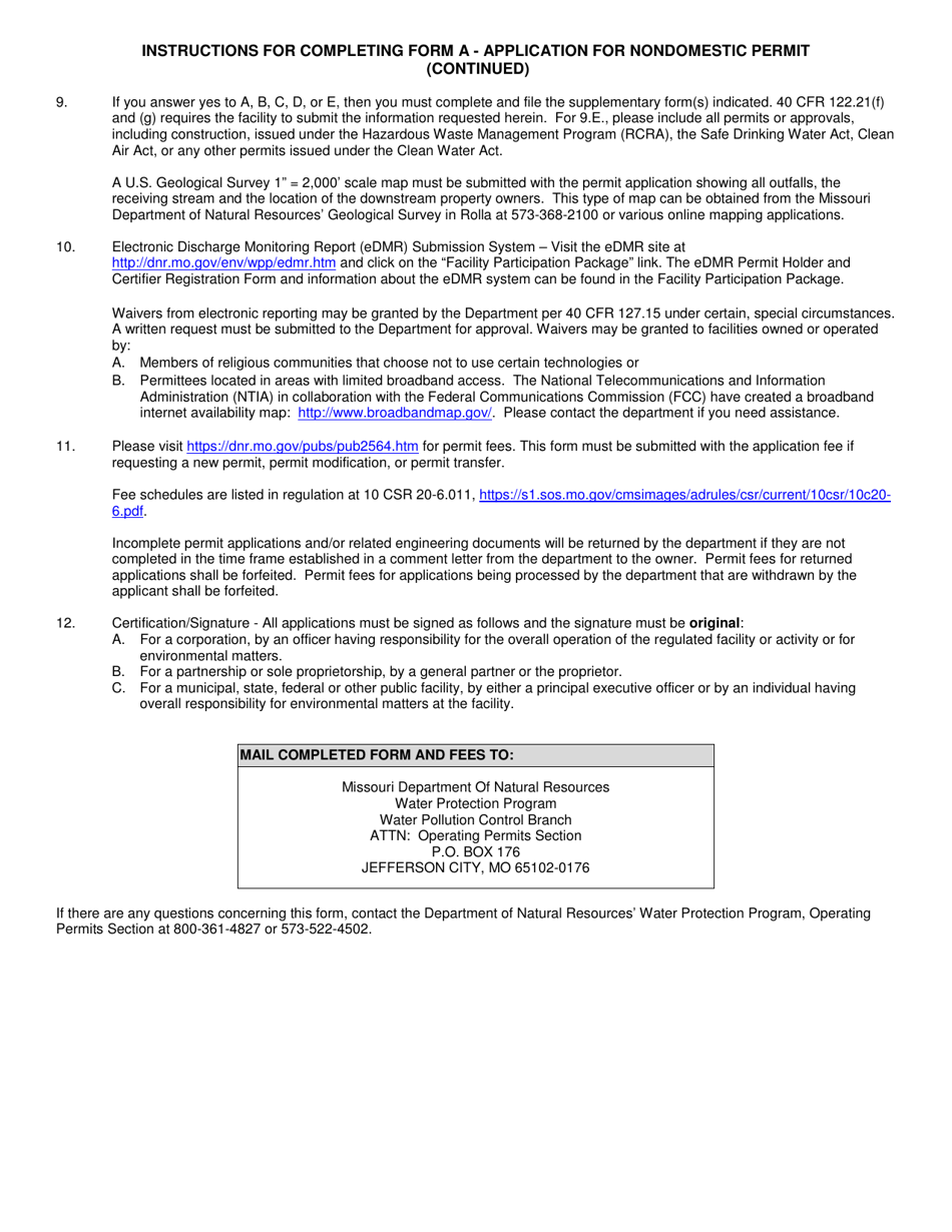 Form A (MO780-1479) Application for Nondomestic Permit Under Missouri Clean Water Law - Missouri, Page 4