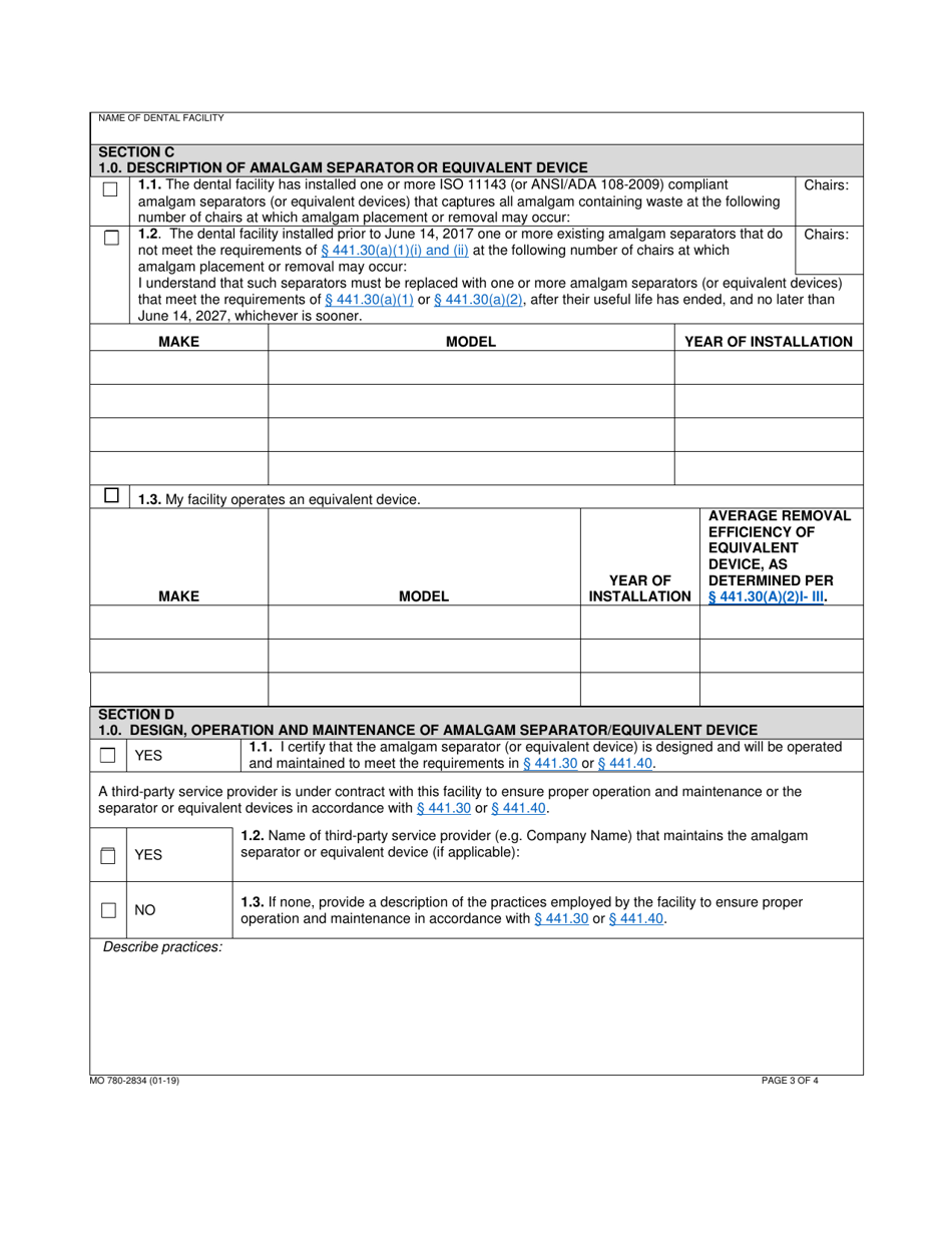 Form MO780-2834 One-Time Compliance Report for Dental Discharges to Comply With 40 Cfr 441.50, Effluent Limitations Guidelines and Standards for Dental Office Category - Missouri, Page 3