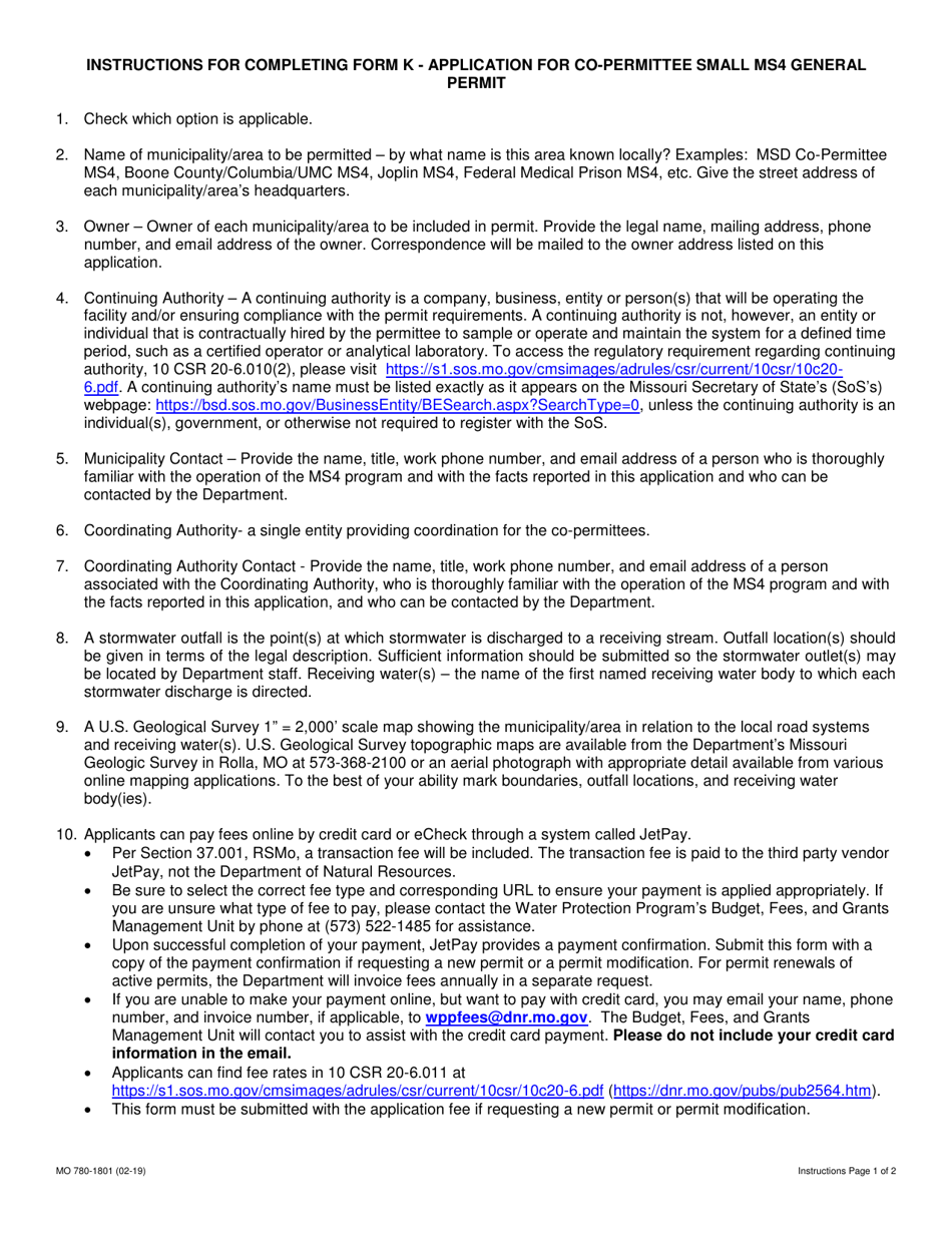 Form L (MO780-1801) Application for Co-permittee Phase 2 Small Ms4 General Permit - Missouri, Page 3