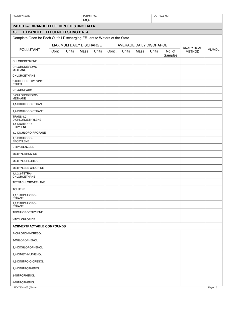 Form B2 (MO780-1805) Application for Operating Permit for Facilities That Receive Primarily Domestic Waste and Have a Design Flow More Than 100,000 Gallons Per Day - Missouri, Page 10