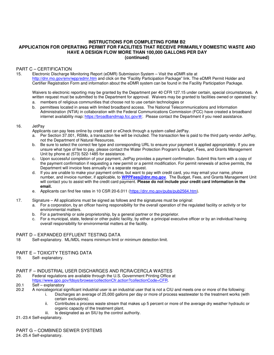 Form B2 (MO780-1805) Application for Operating Permit for Facilities That Receive Primarily Domestic Waste and Have a Design Flow More Than 100,000 Gallons Per Day - Missouri, Page 20