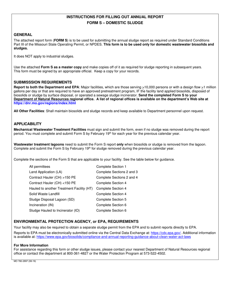 Form S (MO780-2897) Section 1 Domestic Sludge Reporting - Missouri, Page 2