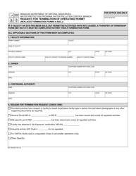 Document preview: Form MO780-2814 Request for Termination of Operating Permit (Replaces Termination Forms H and J) - Missouri