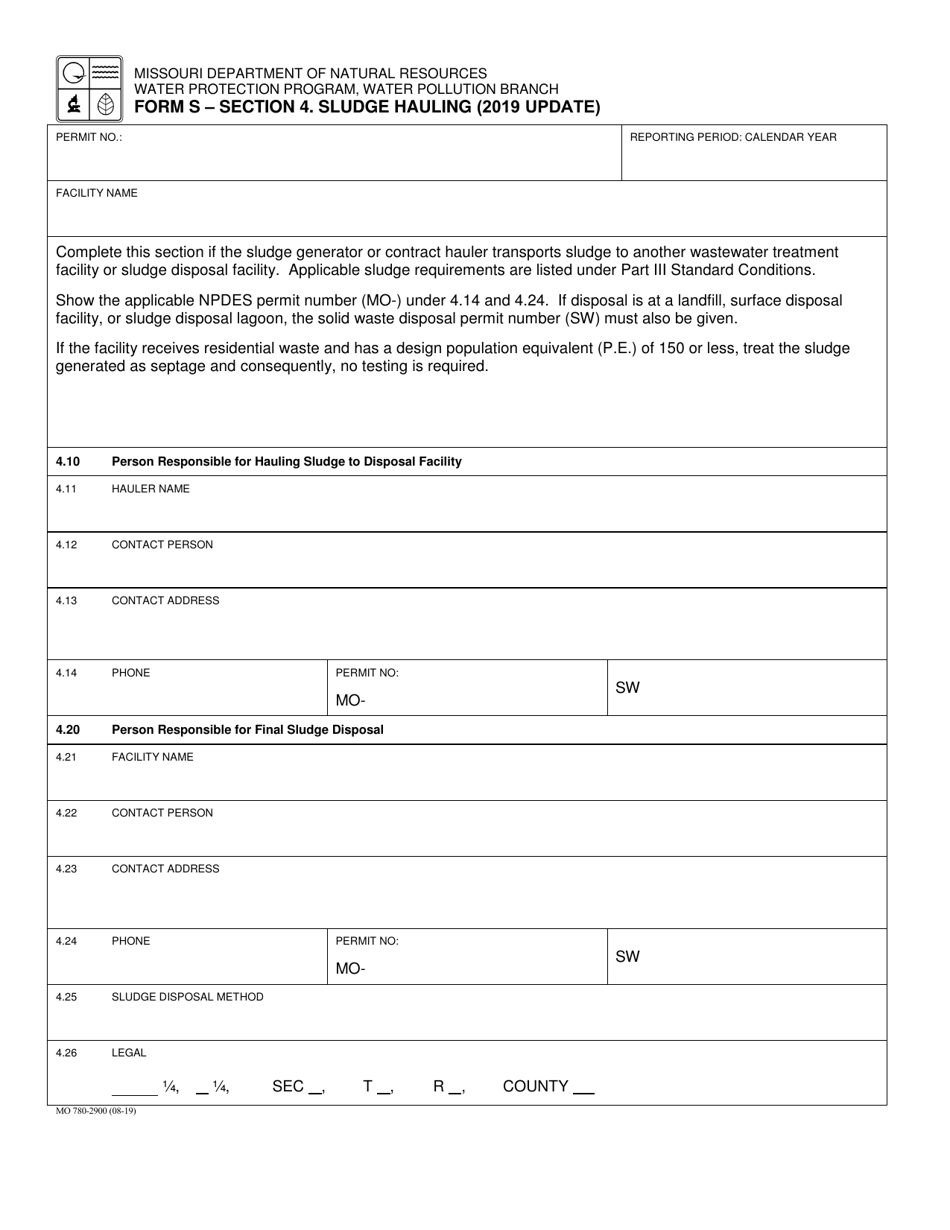 Form S (MO780-2900) Section 4 Sludge Hauling - Missouri, Page 1