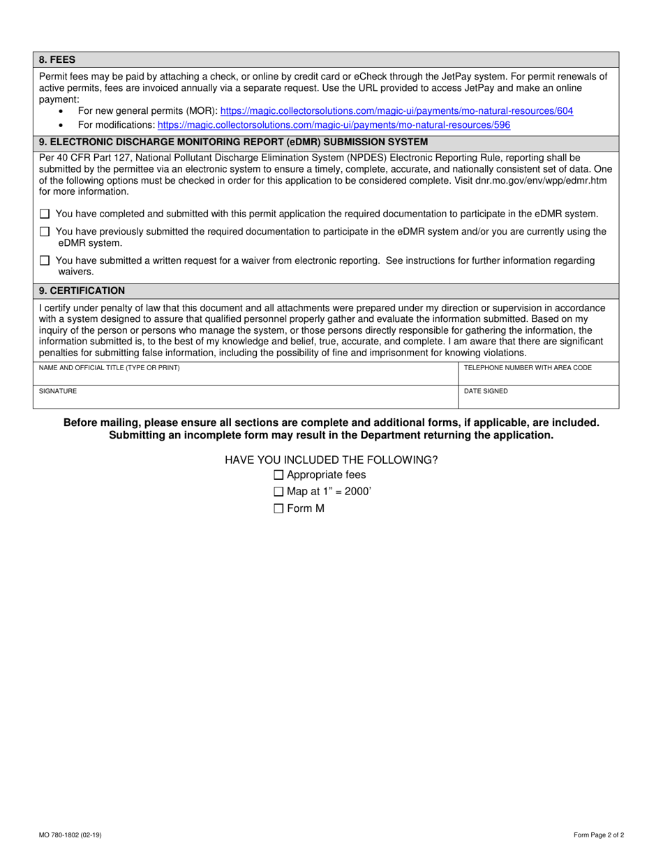 Form K (MO780-1802) Application for Individual Small Ms4 General Permit - Missouri, Page 2