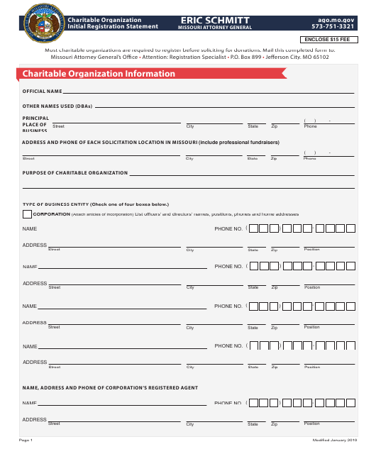 Missouri Charitable Organization Initial Registration Statement ...