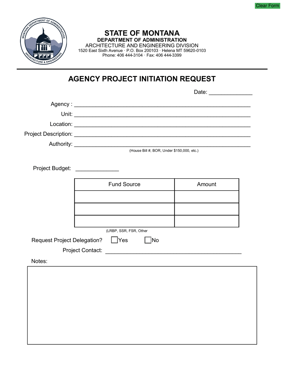 Agency Project Initiation Request Form - Montana, Page 1