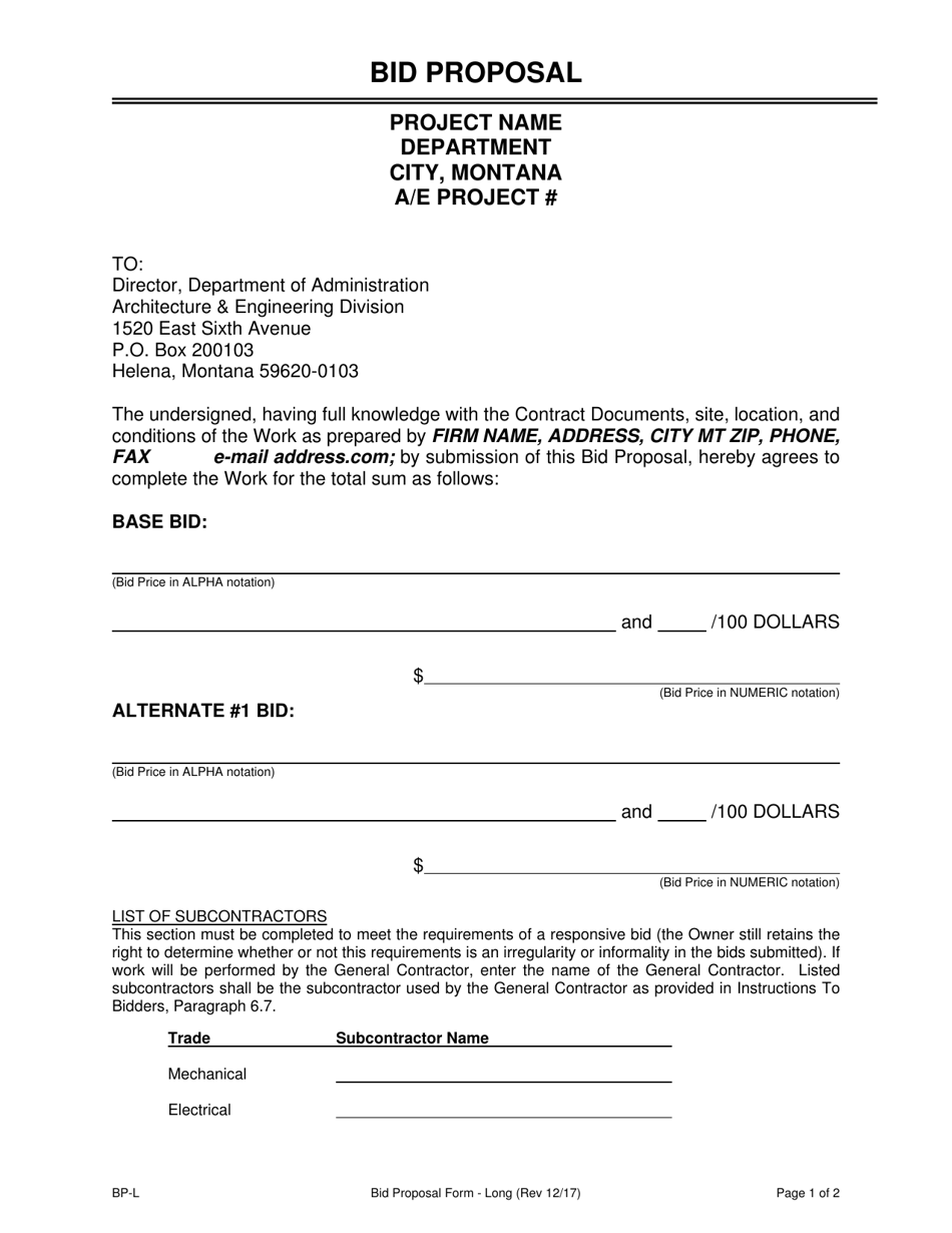 Form BP-L Proposal Form Long - Montana, Page 1